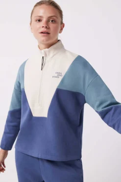 Sweatshirt Com Fecho-Eclair De Algodao Tricolor