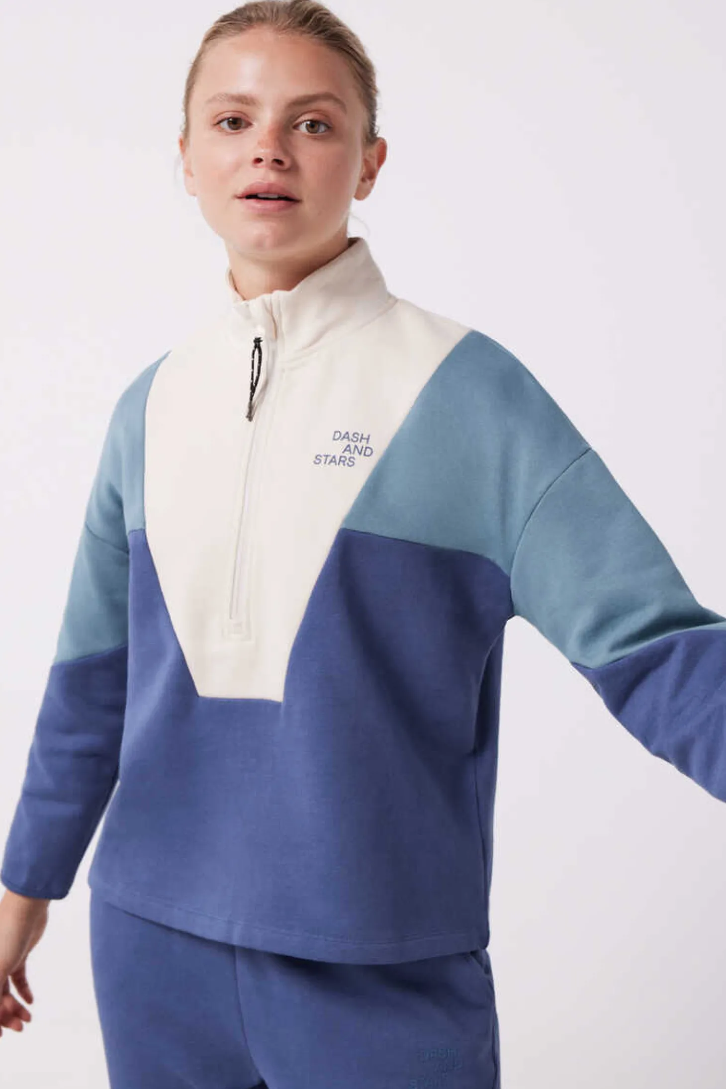 Sweatshirt Com Fecho-Eclair De Algodao Tricolor