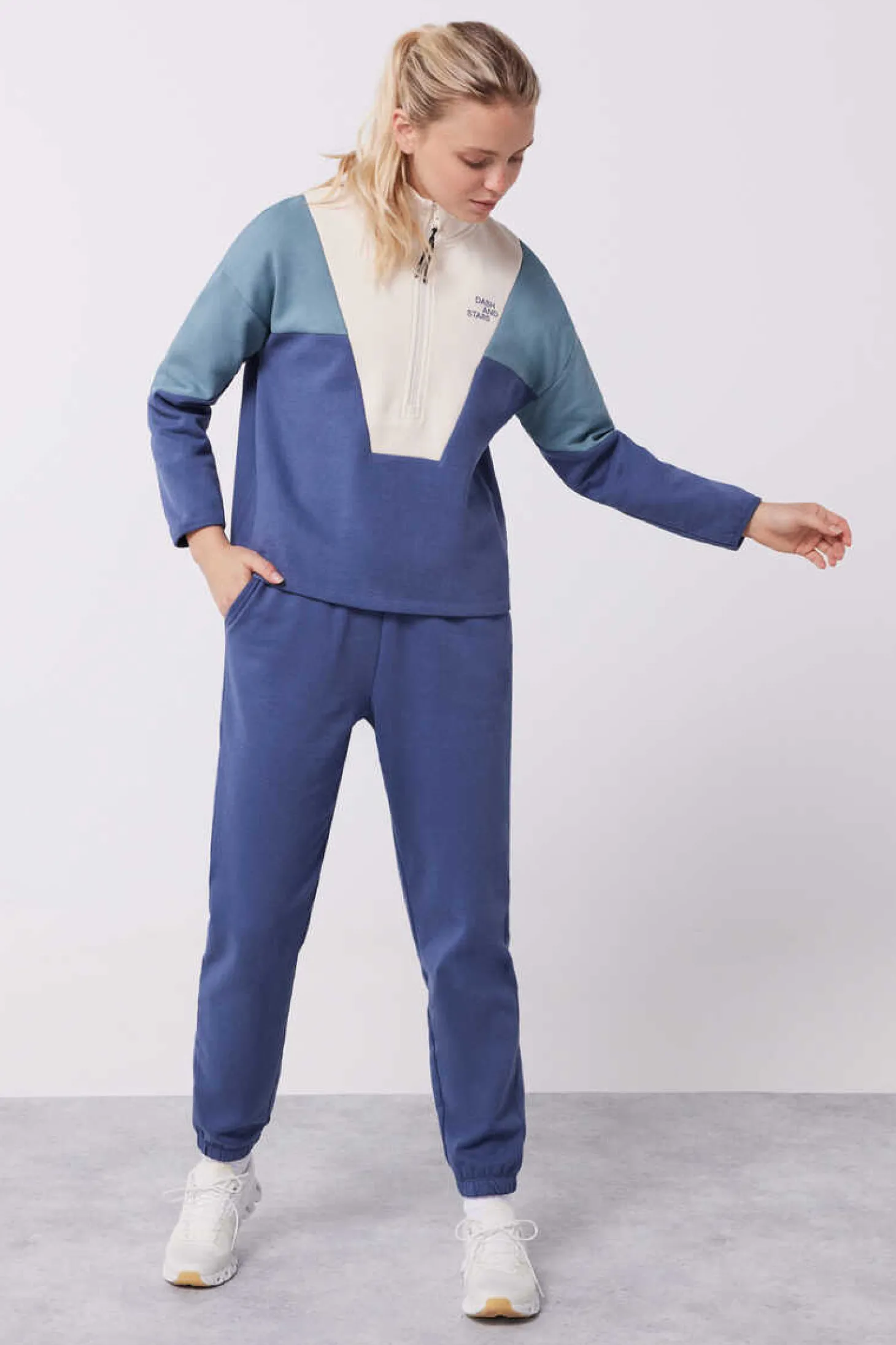 Sweatshirt Com Fecho-Eclair De Algodao Tricolor