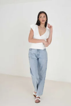 Top Canelado De Manga Curta Folho