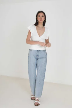 Top Canelado De Manga Curta Folho