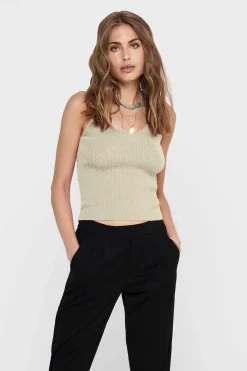 Top De Alcas Decote Bico Com Linho