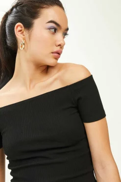 Top Decote Bardot De Malha Canelada