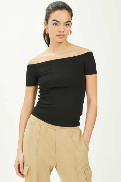 Top Decote Bardot De Malha Canelada