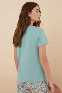 T-Shirt 100% Algodao Em Com Botoes, De Manga Curta