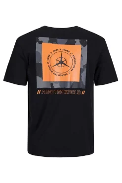 T-Shirt De Manga Curta De Pescoco De Tripulacao Com Impressao Nas Costas.