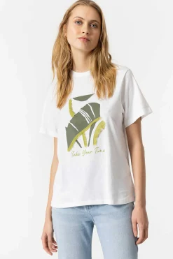 T-Shirt Estampada Frontal Com Franjas