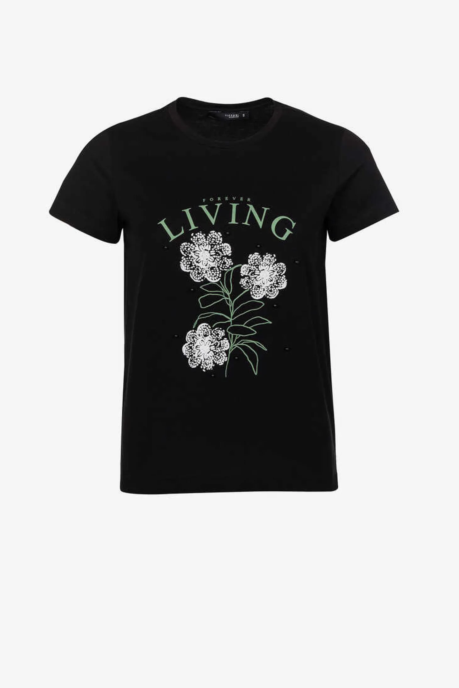 T-Shirt Estampado Frontal Com Apliques