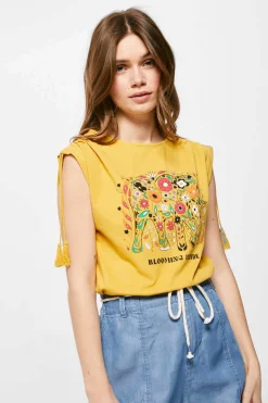 T-Shirt Franzidos Ombros Cordao