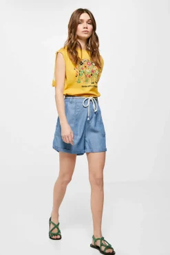 T-Shirt Franzidos Ombros Cordao