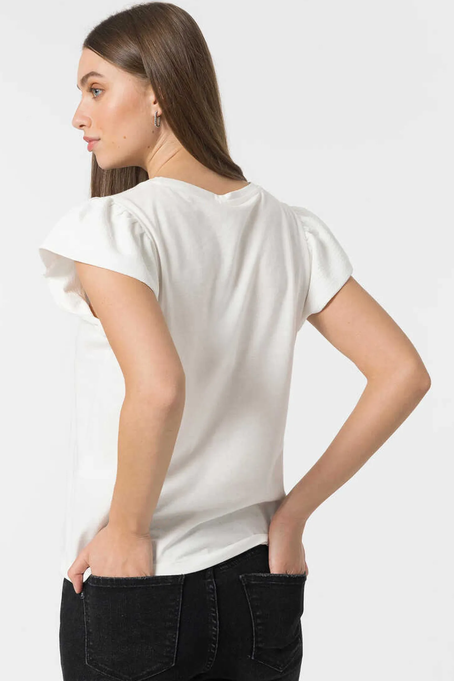 T-Shirt Mangas Com Efeito Enrugado