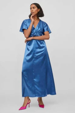 Vestido Acetinado De Manga Curta