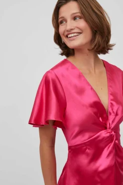 Vestido Acetinado De Manga Curta