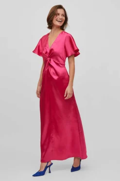 Vestido Acetinado De Manga Curta