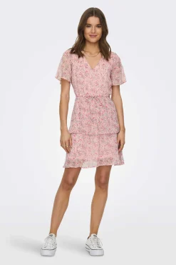 Vestido Curto Com Folhos