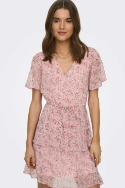 Vestido Curto Com Folhos