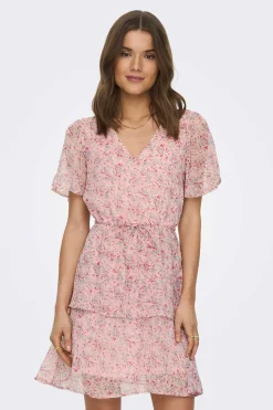 Vestido Curto Com Folhos