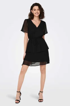 Vestido Curto Com Folhos