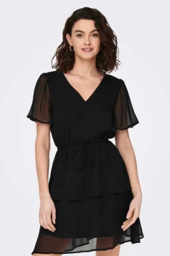 Vestido Curto Com Folhos