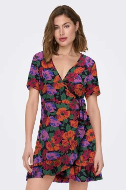 Vestido Curto Cruzado De Manga Curta