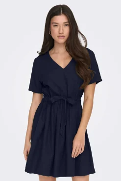 Vestido Curto De Linho Manga Curta