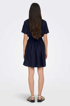 Vestido Curto De Linho Manga Curta