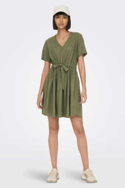 Vestido Curto De Linho Manga Curta