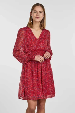 Vestido Curto De Manga Comprida E Com Estampado.