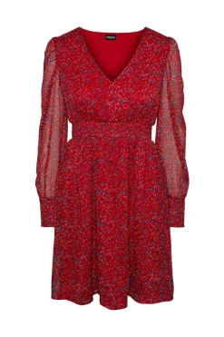 Vestido Curto De Manga Comprida E Com Estampado.