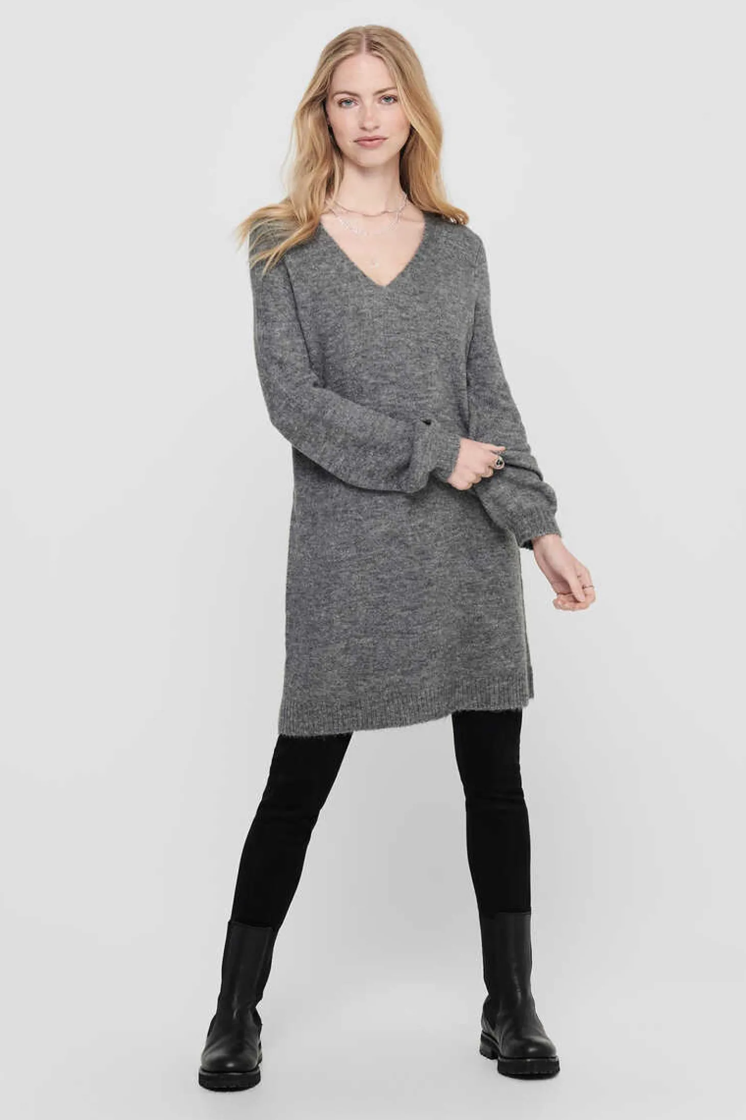 Vestido De Malha Gola Em Bico