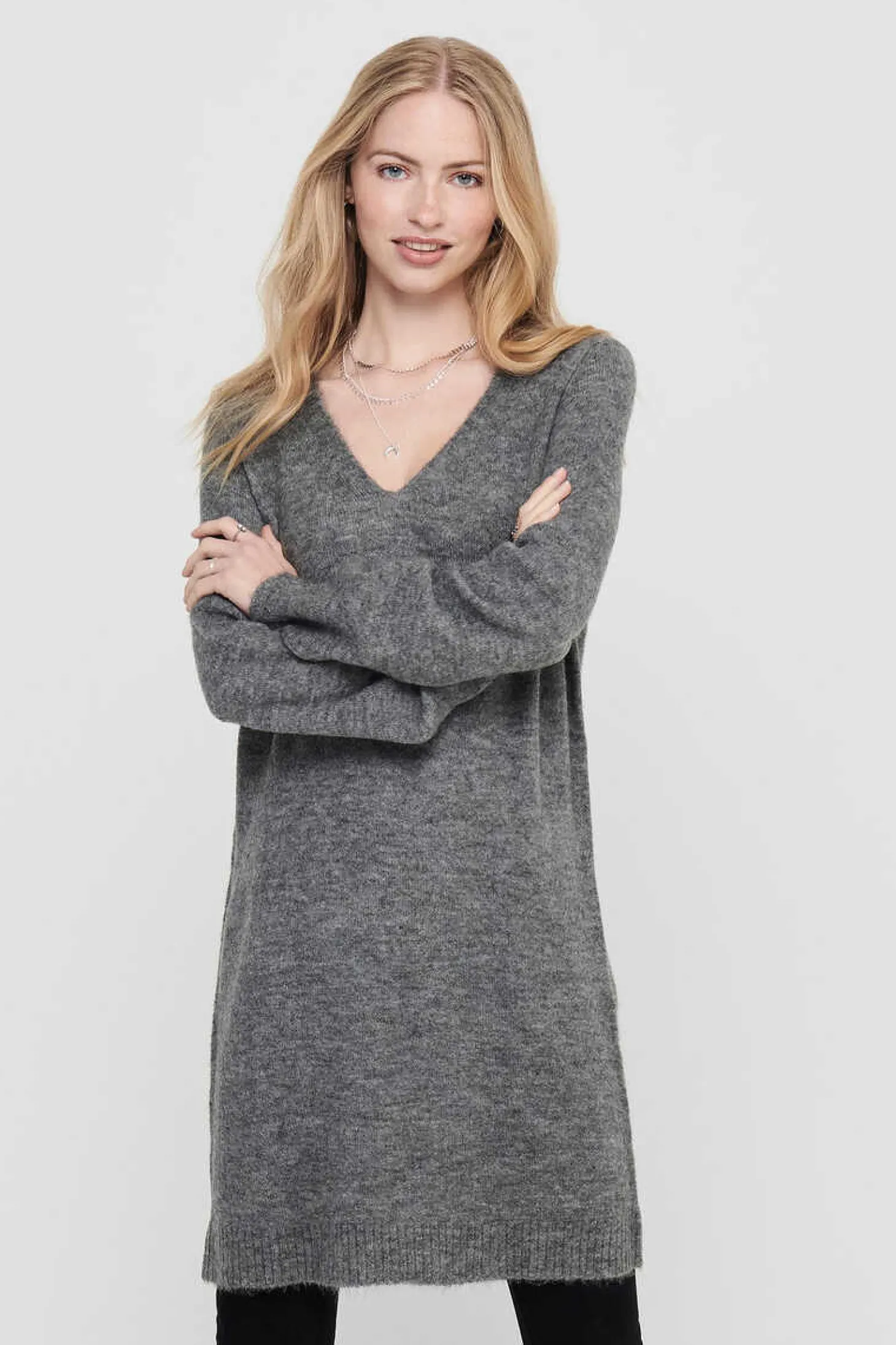 Vestido De Malha Gola Em Bico