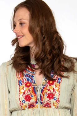 Vestido De Manga Comprida Com Bordados E Espelhos