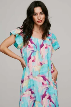 Vestido De Manga Curta Efeito Plissado