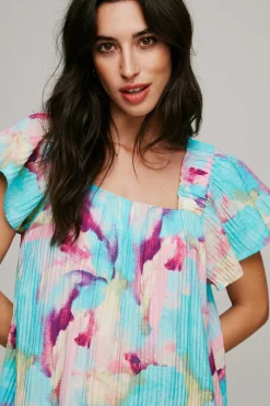 Vestido De Manga Curta Efeito Plissado