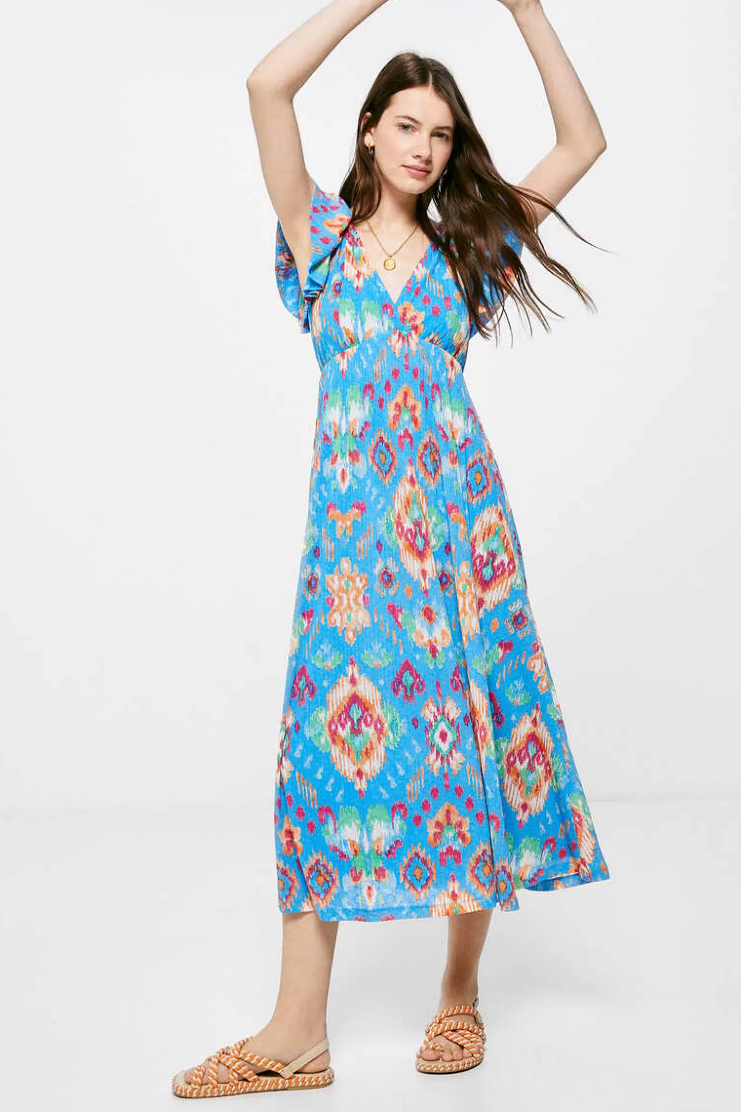 Vestido Midi Estampado Costas Zigzag