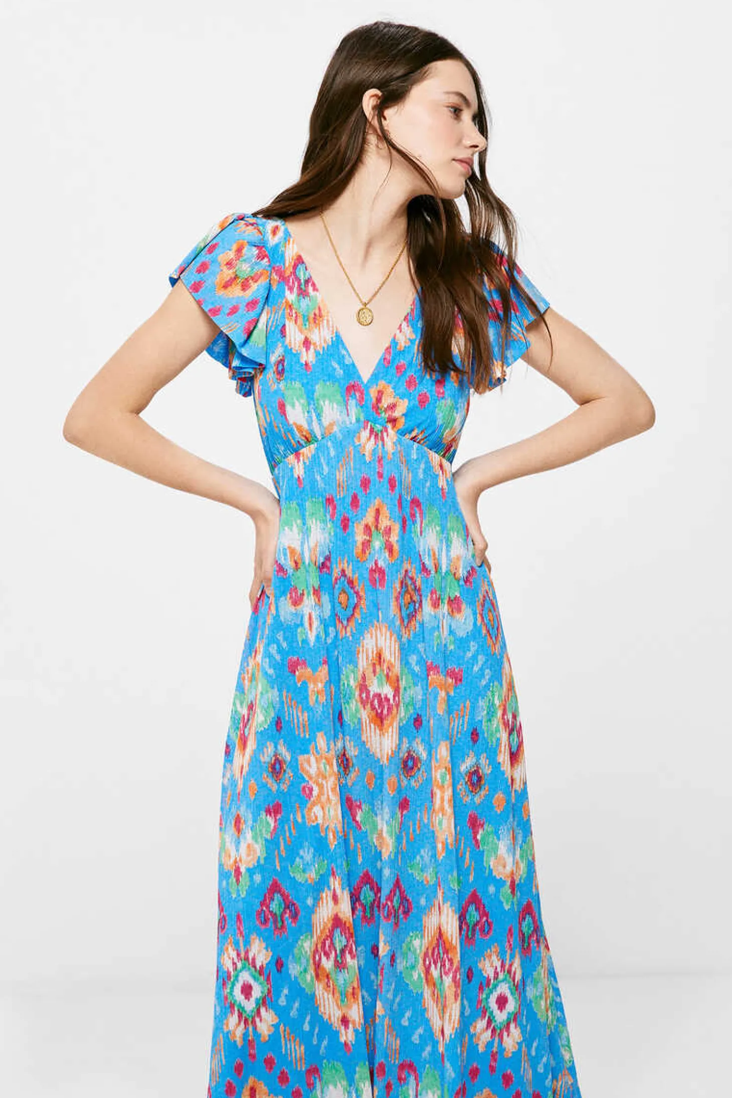 Vestido Midi Estampado Costas Zigzag