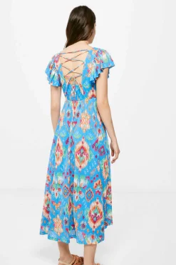 Vestido Midi Estampado Costas Zigzag