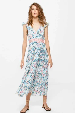 Vestido Midi Estampado Sanefa Cintura