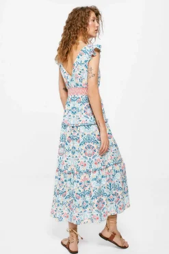 Vestido Midi Estampado Sanefa Cintura