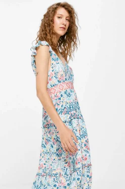 Vestido Midi Estampado Sanefa Cintura
