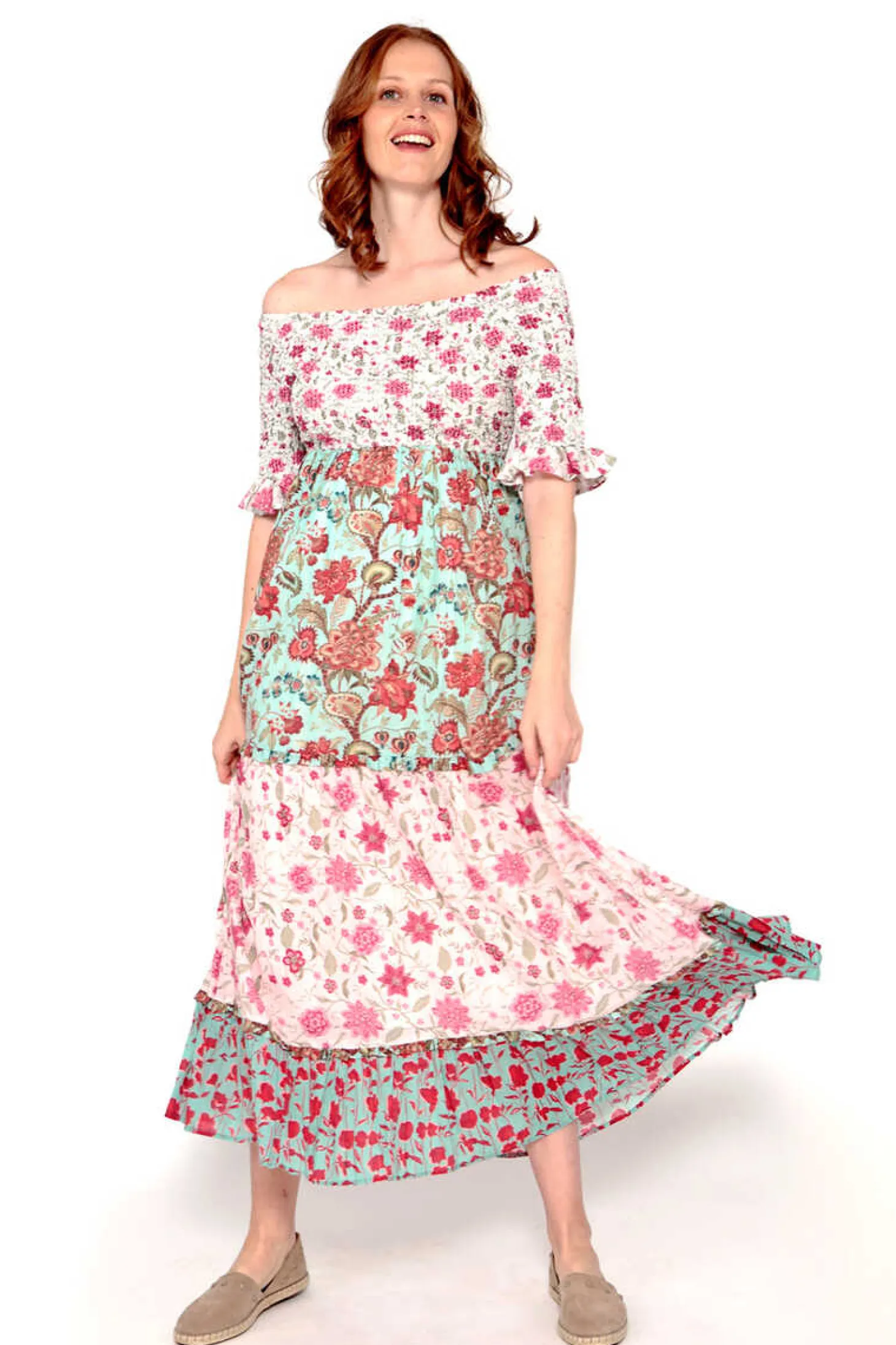 Vestido Tricolor De Manga Com Print